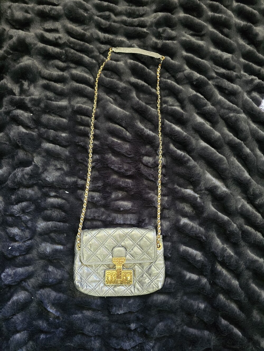 Vintage Marc Jacobs. Quilted Metallic Gold Crossbody Bag with Chain Strap - Picture 1 of 11